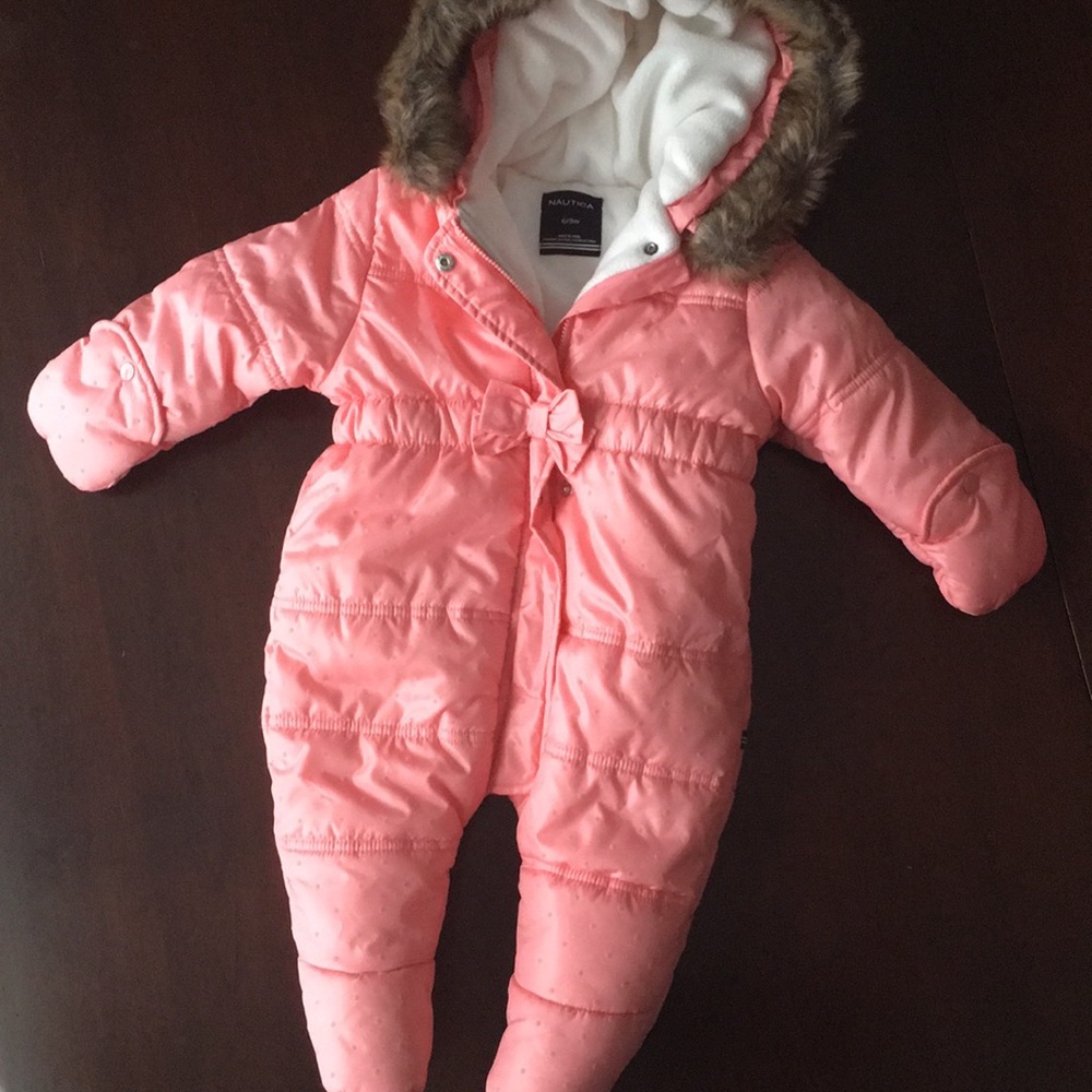 6/9 month Nautica pink snowsuit / snowbib